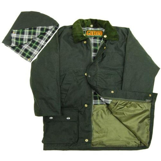 Game Childrens Quilted Wax Jacket Olive