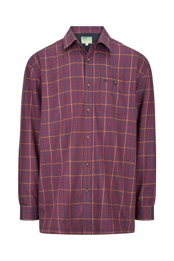 Hoggs of Fife Bramble Micro-Fleece Lined Shirt Wine Check