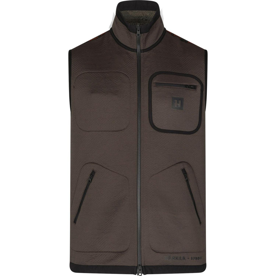 Härkila Kamko Pro Edition reversible waistcoat, solid brown side front view showing the same zip and pocket layout