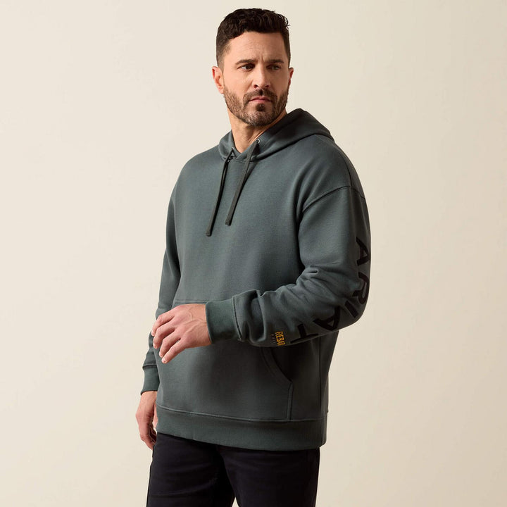 Ariat Mens Rebar Workman Graphic Hoodie Stlgrn/blk