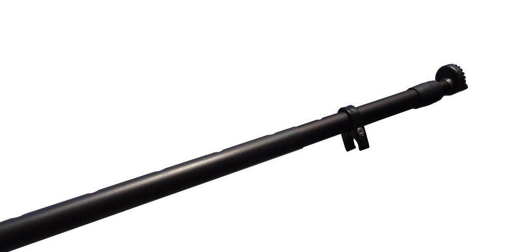 Viper-Flex Styx Elite+ single leg, close side view of the upper end showing the rounded ball-joint top and the black spring clip that attaches it to the shooting sticks.