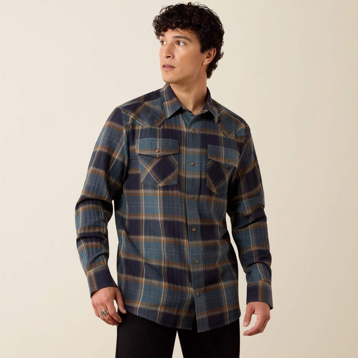 Ariat Mens Retro Harbert Fitted Long Sleeve Snap Shirt Inkpld