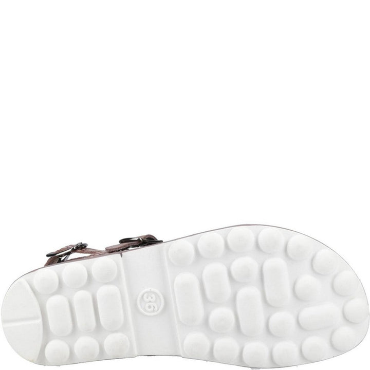 Sole shown from below: white ridged rubber outsole of the Fantasy Marlena sandal with a size 36 stamp at the heel