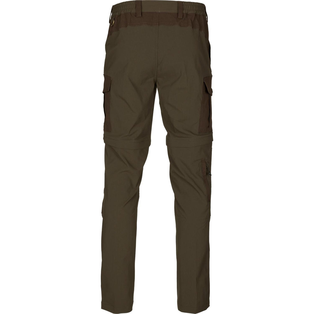 Seeland Birch zip-off trousers, flat back view showing the dark brown seat reinforcement, rear pockets and zip-off leg seams