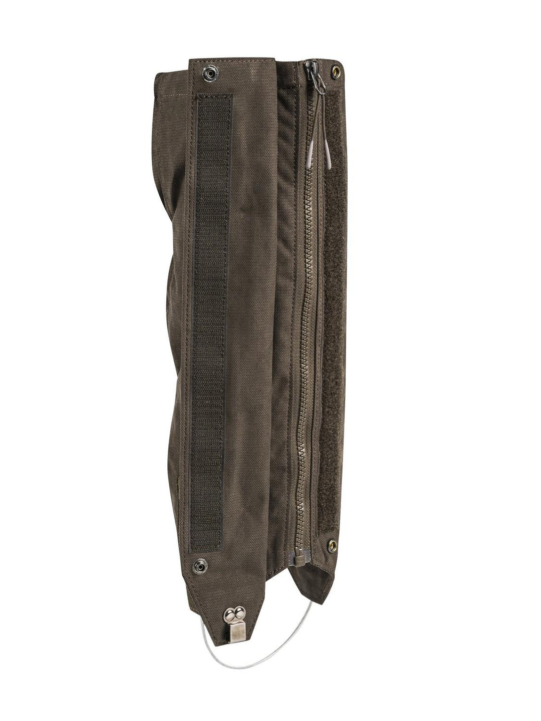 Beretta Quiet Stride gaiter in Brown Bark, single gaiter shown from the back with hook-and-loop strip, zip and under-boot cord