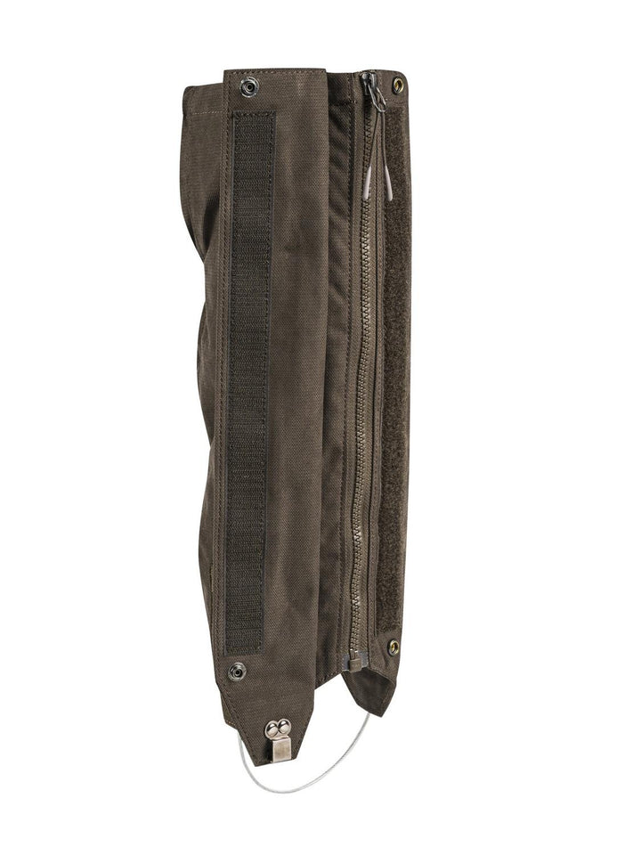 Beretta Quiet Stride gaiter in Brown Bark, single gaiter shown from the back with hook-and-loop strip, zip and under-boot cord