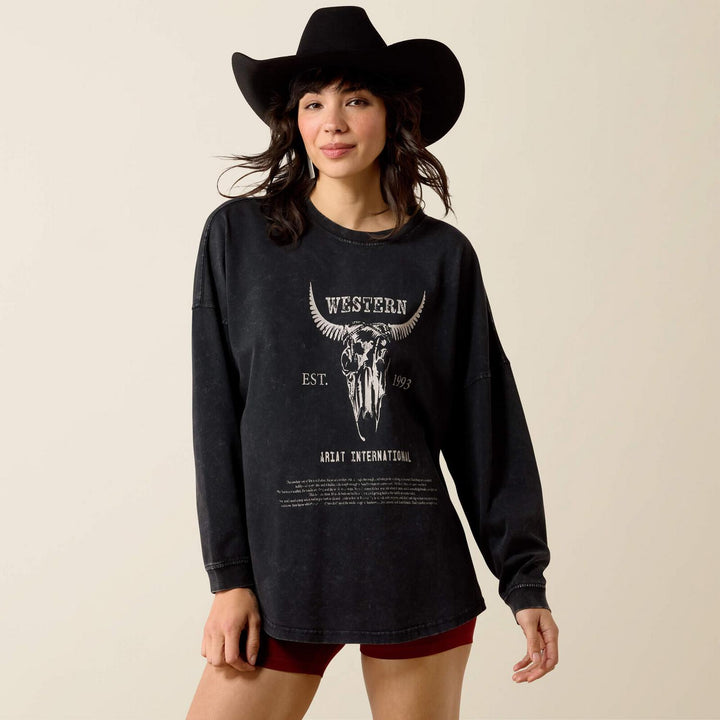 Ariat Ladies Canvas Oversized Long Sleeve T-Shirt Blk Acdwsh
