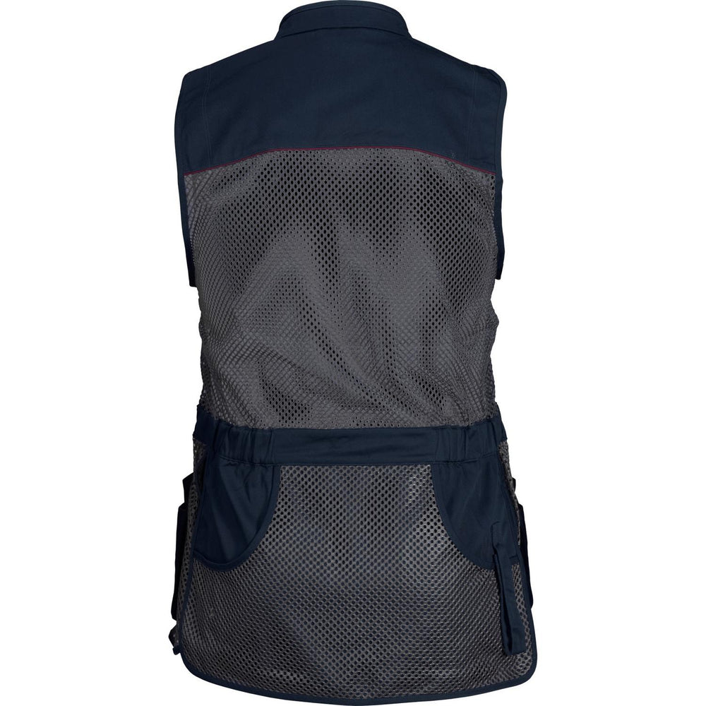 Seeland Skeet II waistcoat in navy, rear view showing full mesh back panel and elasticated adjuster strap