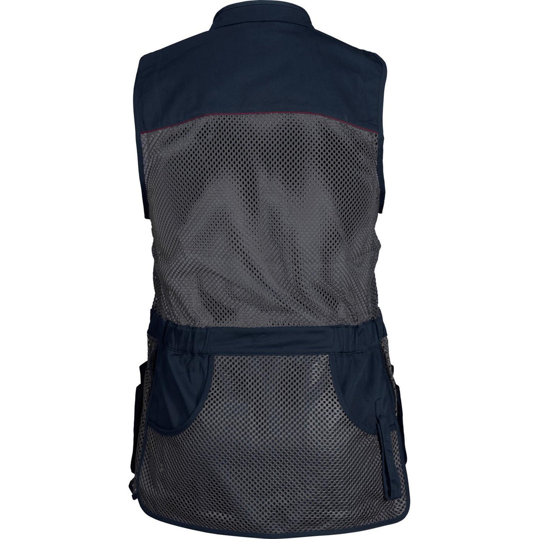 Seeland Skeet II waistcoat in navy, rear view showing full mesh back panel and elasticated adjuster strap