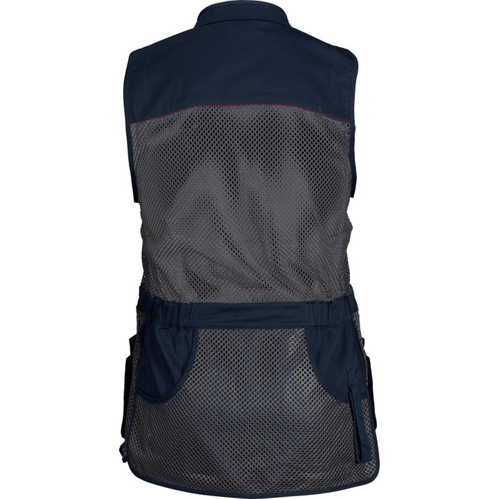 Seeland Skeet II waistcoat in navy, rear view showing full mesh back panel and elasticated adjuster strap