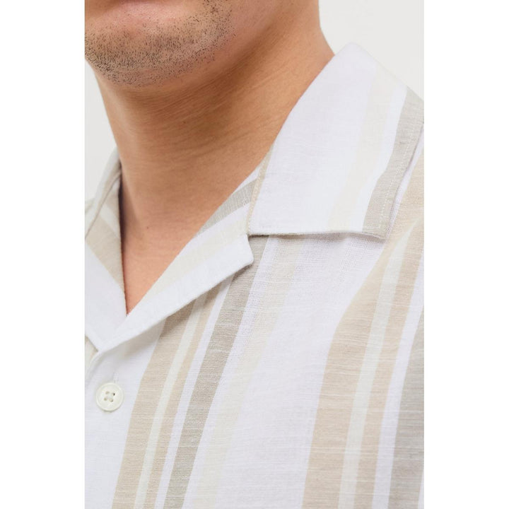 Jack & Jones Jack & Jones Premium revere collar linen shirt in White with Green stripe Travertine