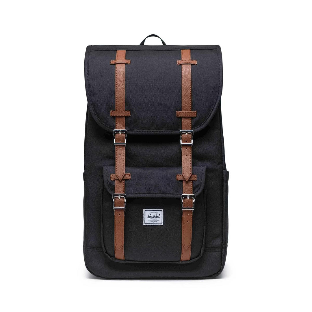 Herschel Bags Little America Backpack Black - Tonal stripe EcoSystem Liner made from 100% recycled post-consumer water bottles, Padded and fleece lined floating sleeve fits a 15"/16" laptop
