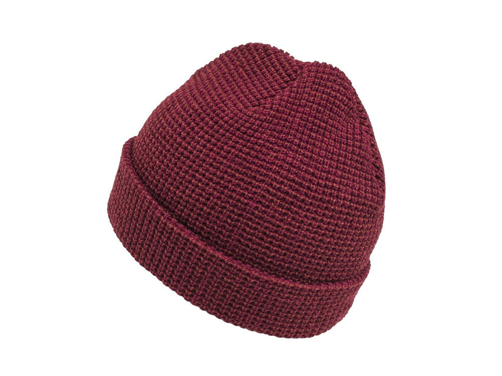 Beretta Shore beanie in burgundy waffle-knit, rear three-quarter view showing the ribbed cuff and crown shaping