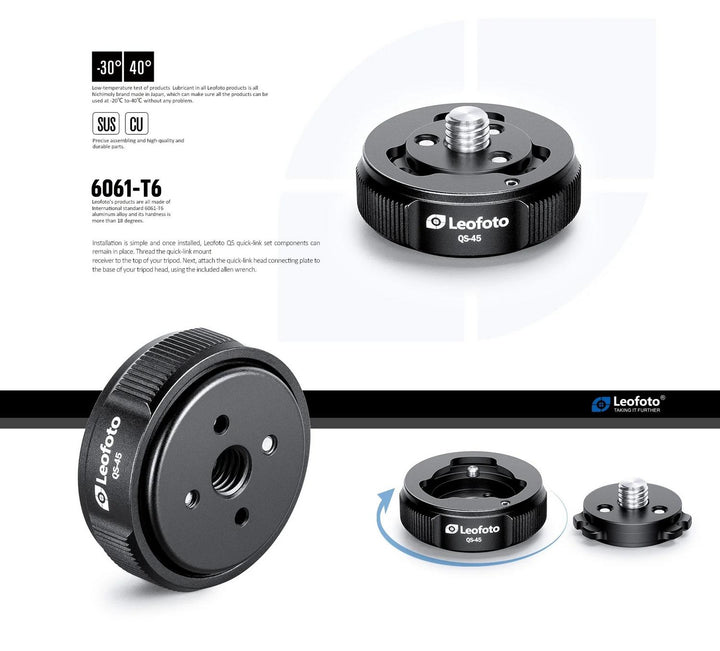 Leofoto QS-45 Quick-Link Set, Quick Release Head Mount 3/8"