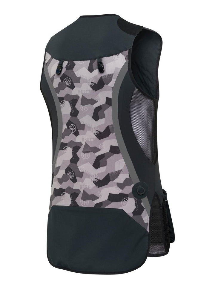Beretta Looper Vest in Camo, rear three-quarter view showing grey geometric camo back panel with black trim