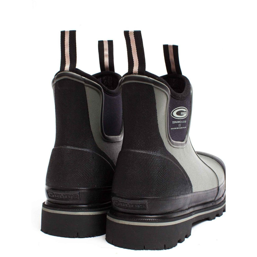 Grubs Ceramic Driver 5.0 S5 safety ankle boots in grey and black, three-quarter rear view showing pull loops and heel