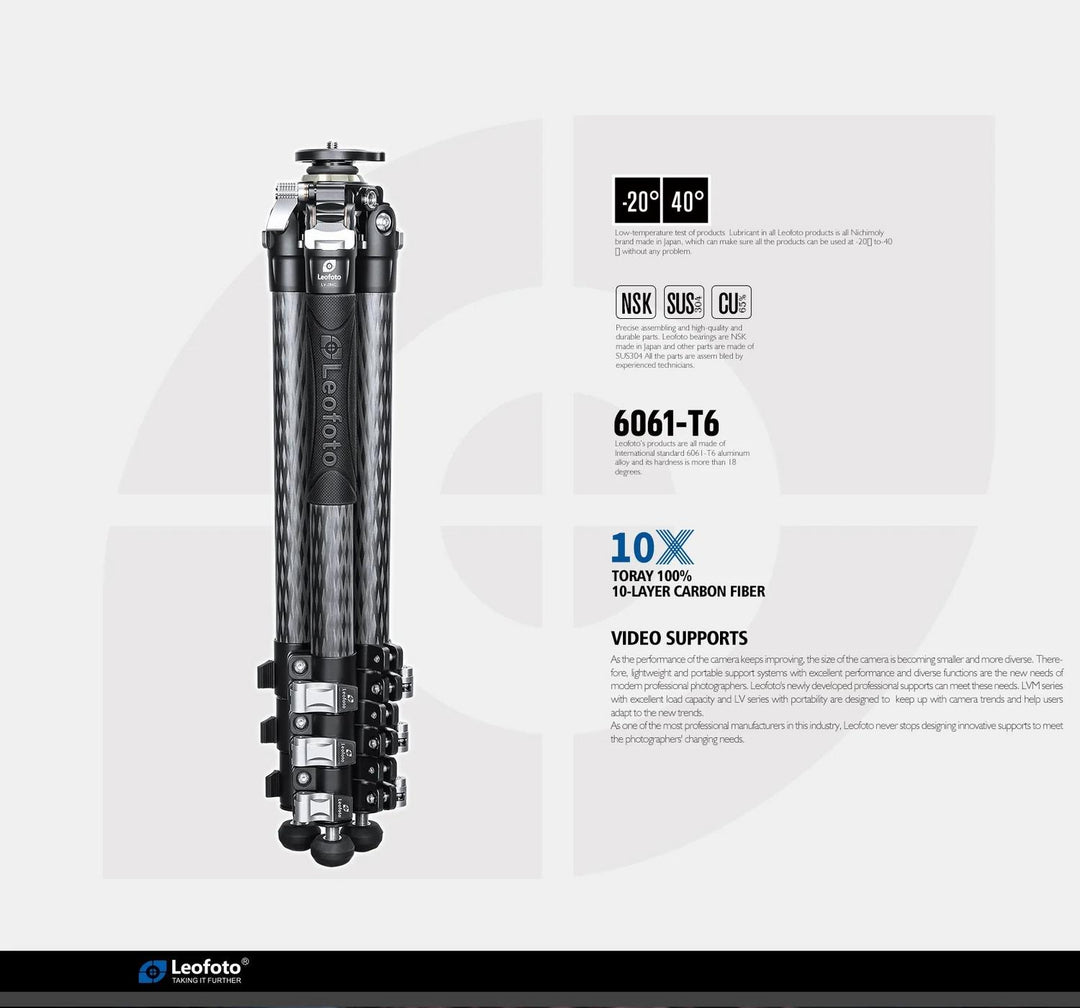 Leofoto Manba LV-284C Carbon Tripod with BV-5 Fluid Head