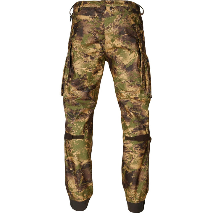 Härkila Deer Stalker camo HWS trousers, back view showing the rear cargo pockets