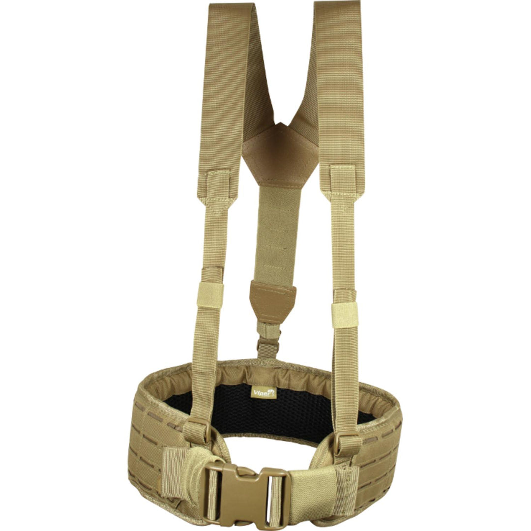 Viper Skeleton Harness Set Coyote - Fixed Webbing Belt W/ Qr Buckle, 4 Tier Lazer Vut Molle Panel