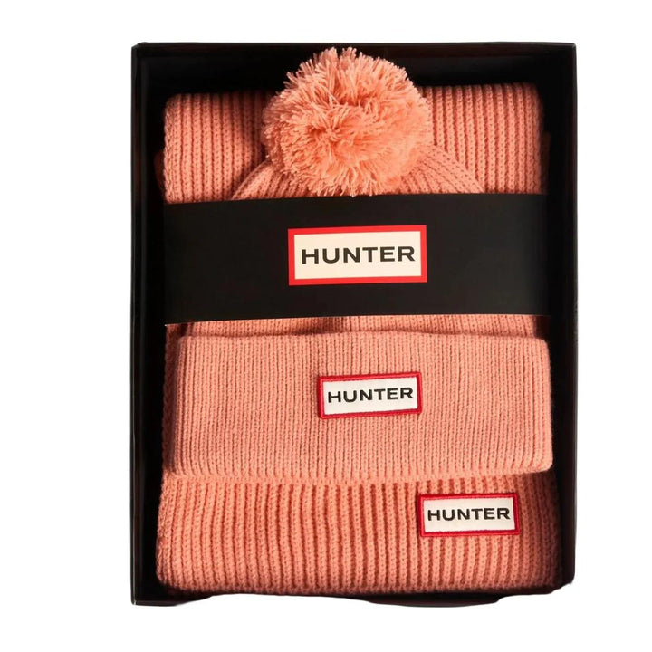 Hunter Arrinay Ribbed Pom Beanie/Scarf Box Set Terracotta