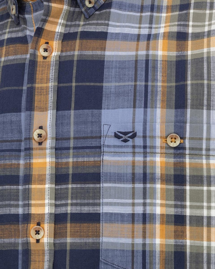 Hoggs of Fife Crail Lightweight Check Shirt Navy/Gold – view 3