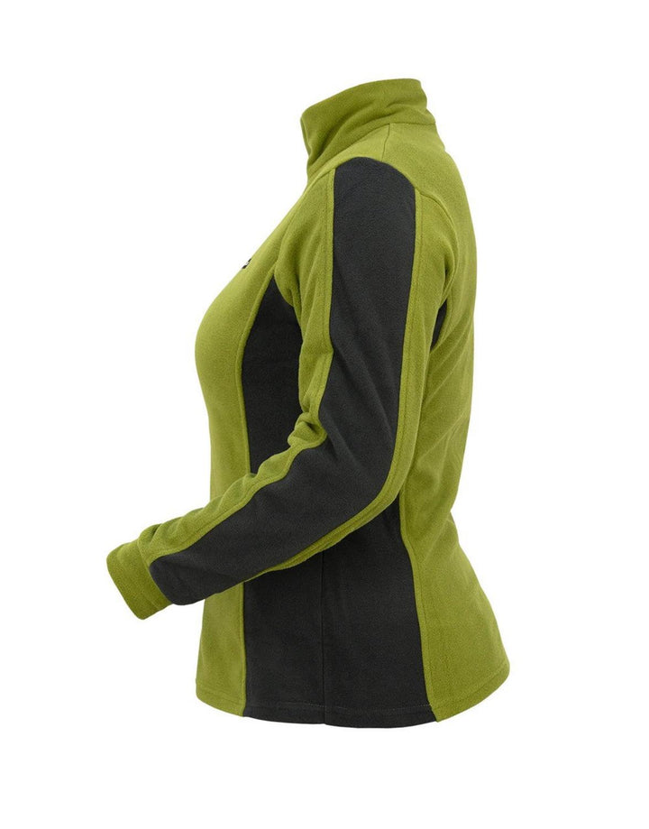 Swazi Twin Peaks Top - Waxeye Green Contrasting panels to suit a womens shape, High collar