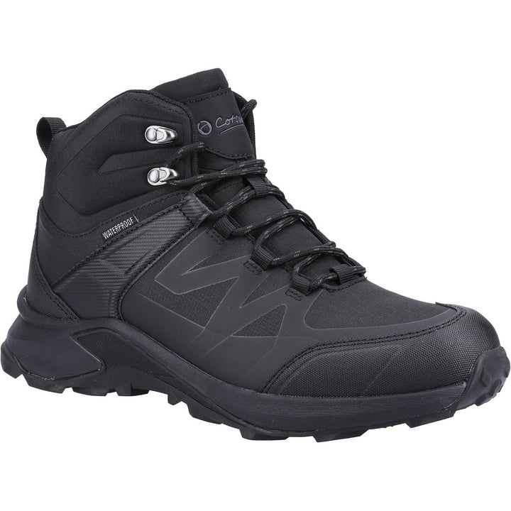 Cotswold Horton Boots Black - A waterproof membrane keeps feet dry, Whilst memory foam foot bed moulds and cushions the feet, keeping adventurous comfortable.