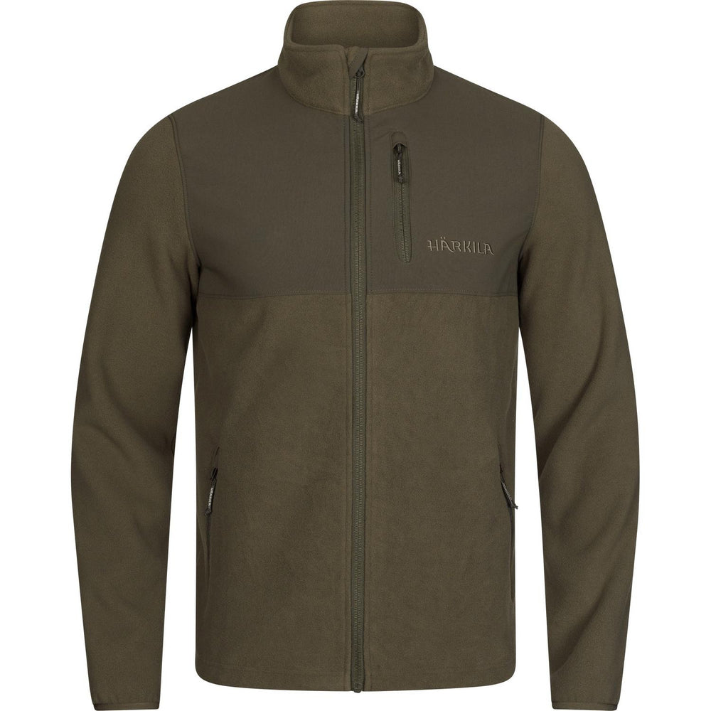 Harkila Fjell fleece jacket light willow – view 2: front view showing the zip pocket and Harkila wordmark on the chest.
