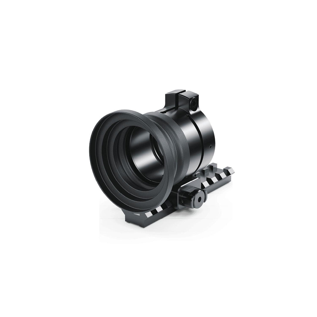 Pulsar PSP-V Weaver rail adaptor, black ring clamp with a Weaver mounting foot, three-quarter view from the front