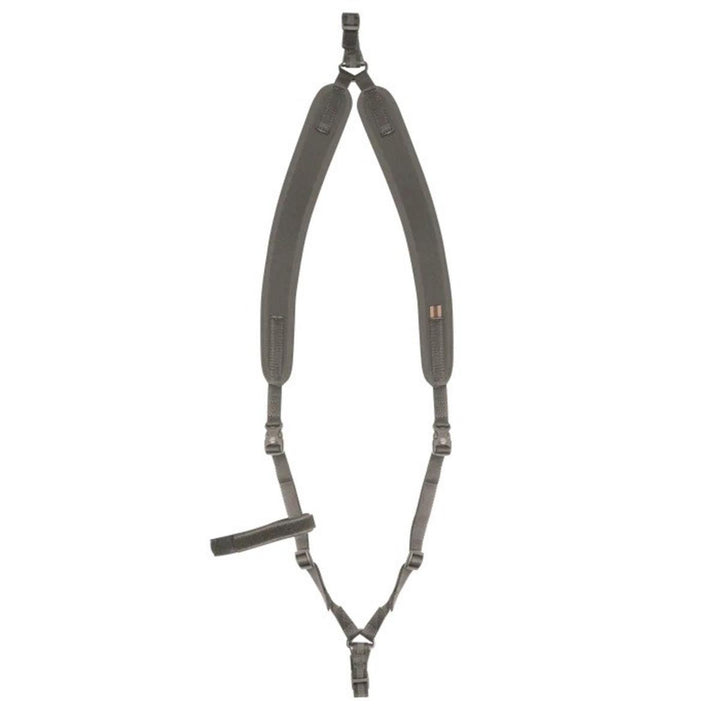 Beretta Neo Backpack Sling in black, a padded shoulder-carry harness shown hanging with adjustment buckles and clip.