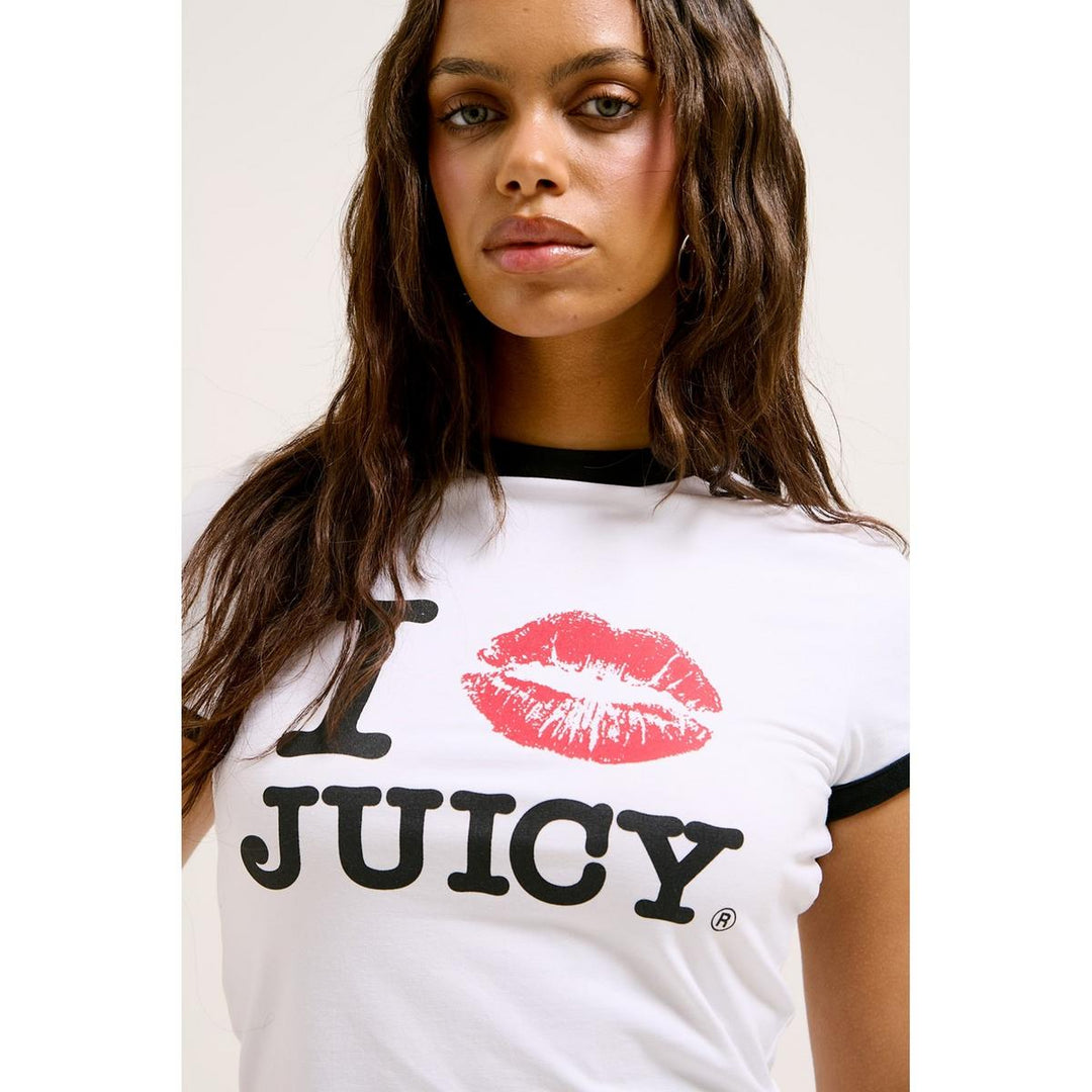 Juicy Couture I KISS JUICY FITTED RINGER TEE White