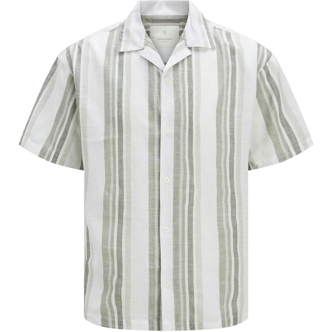 Jack & Jones Jack & Jones Premium revere collar linen shirt in White with Green stripe Vetiver