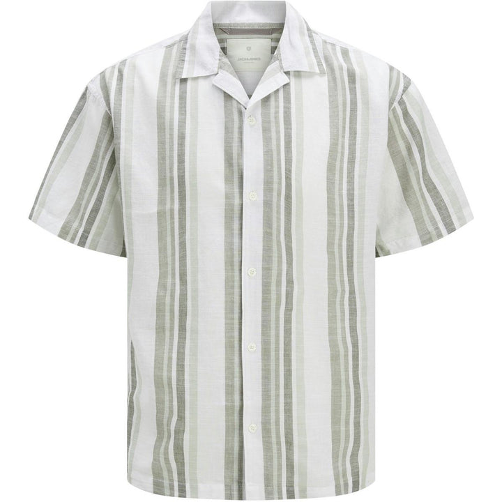 Jack & Jones Jack & Jones Premium revere collar linen shirt in White with Green stripe Vetiver