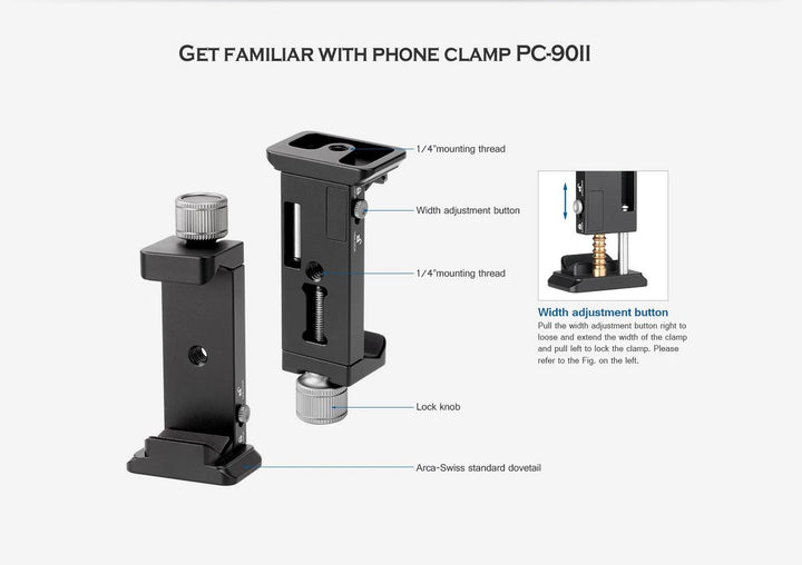 Leofoto PC-90II Smartphone Tripod Clamp with Arca-Swiss Base