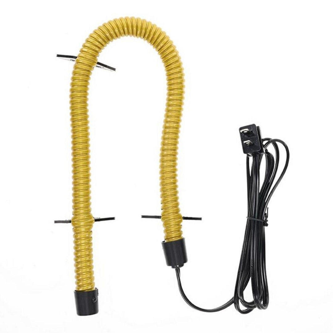 Lockdown GoldenRod 24 inch flexible dehumidifier, yellow ribbed rod bent into a U with two mounting brackets and a black mains lead alongside