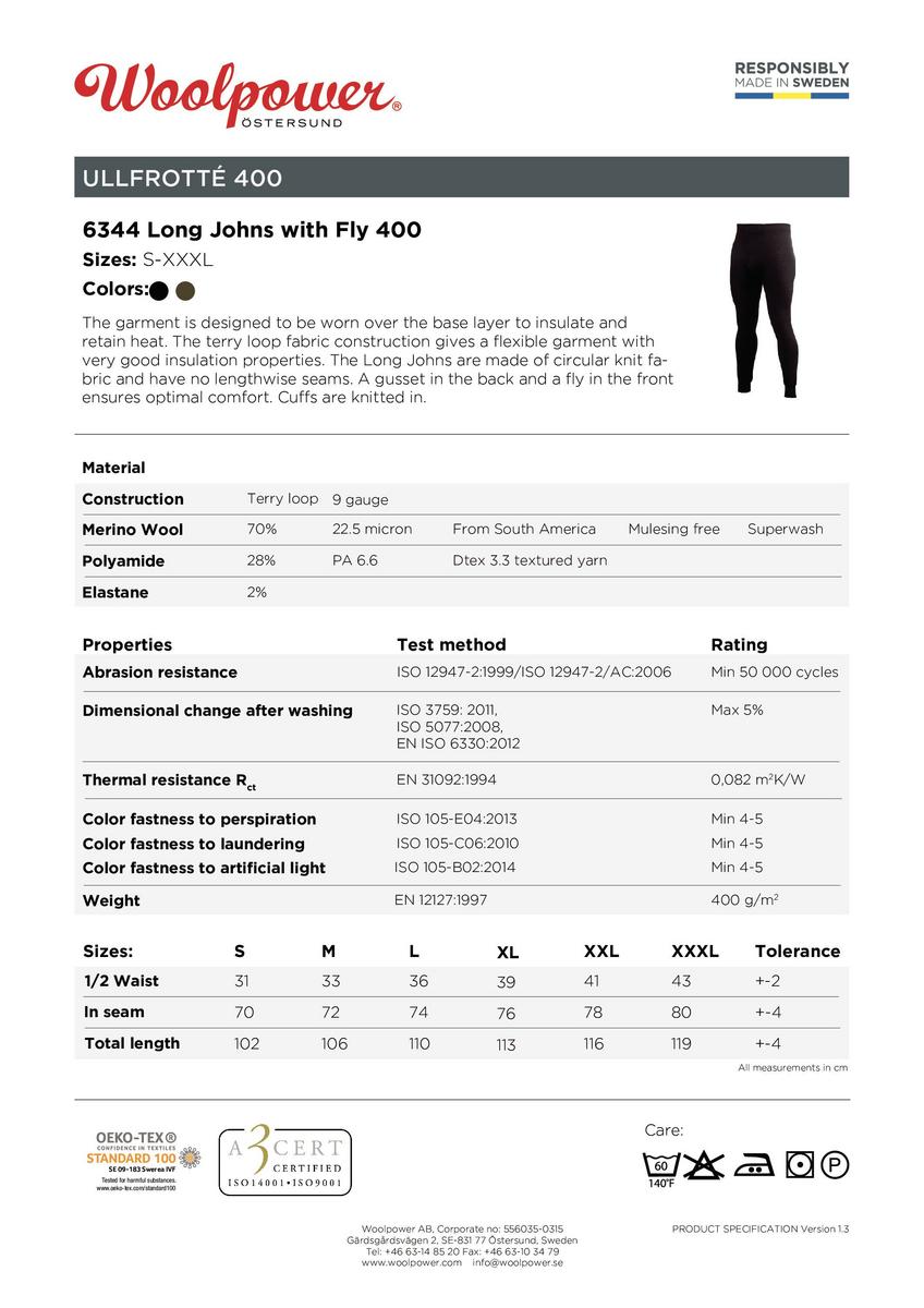 Woolpower Long Johns with Fly 400