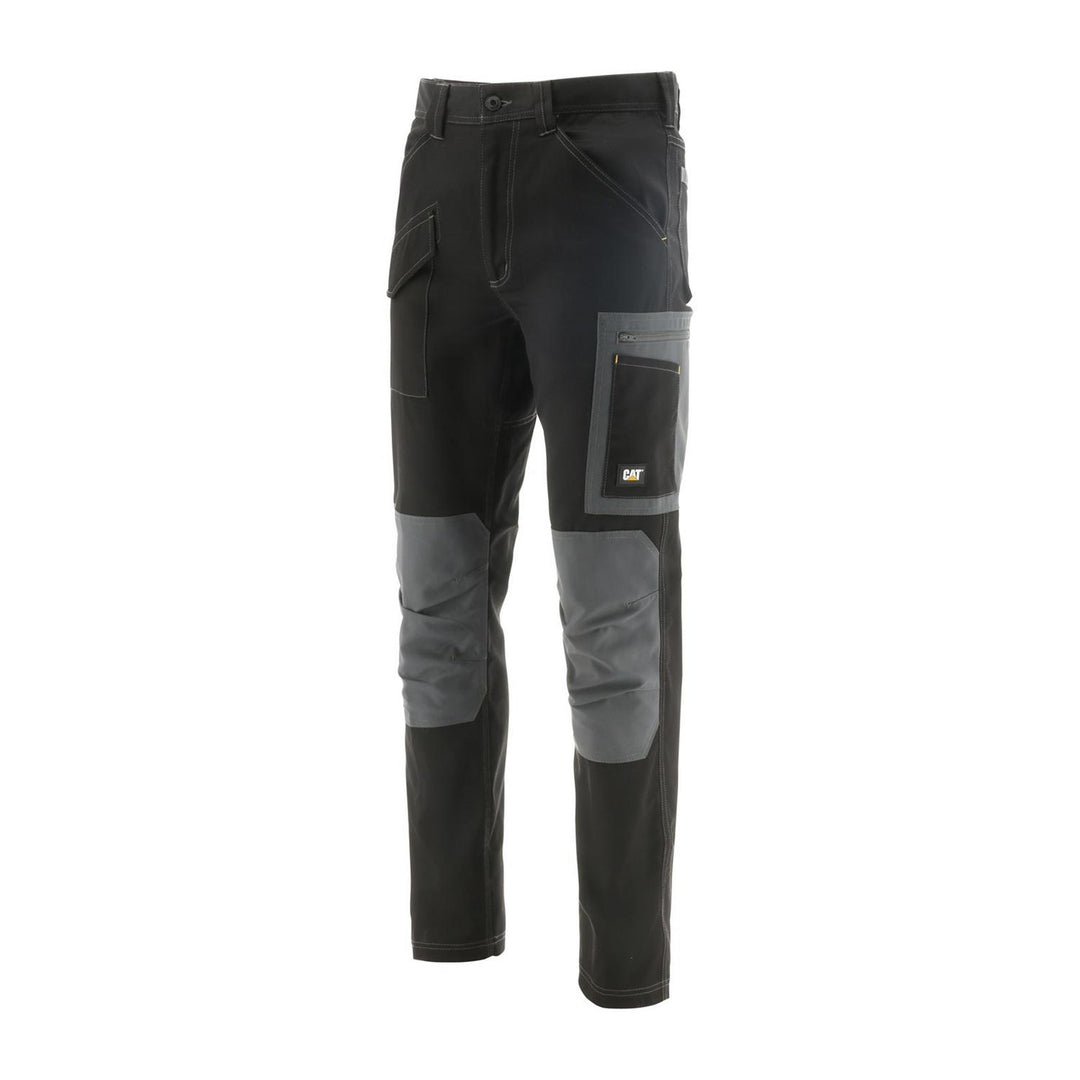 Caterpillar Essentials Stretch Cargo Trouser BLACK-DARK SHADOW 34" Leg - Slim cut fit with diamond crotch gusset, Front slash pockets logo metal rivet