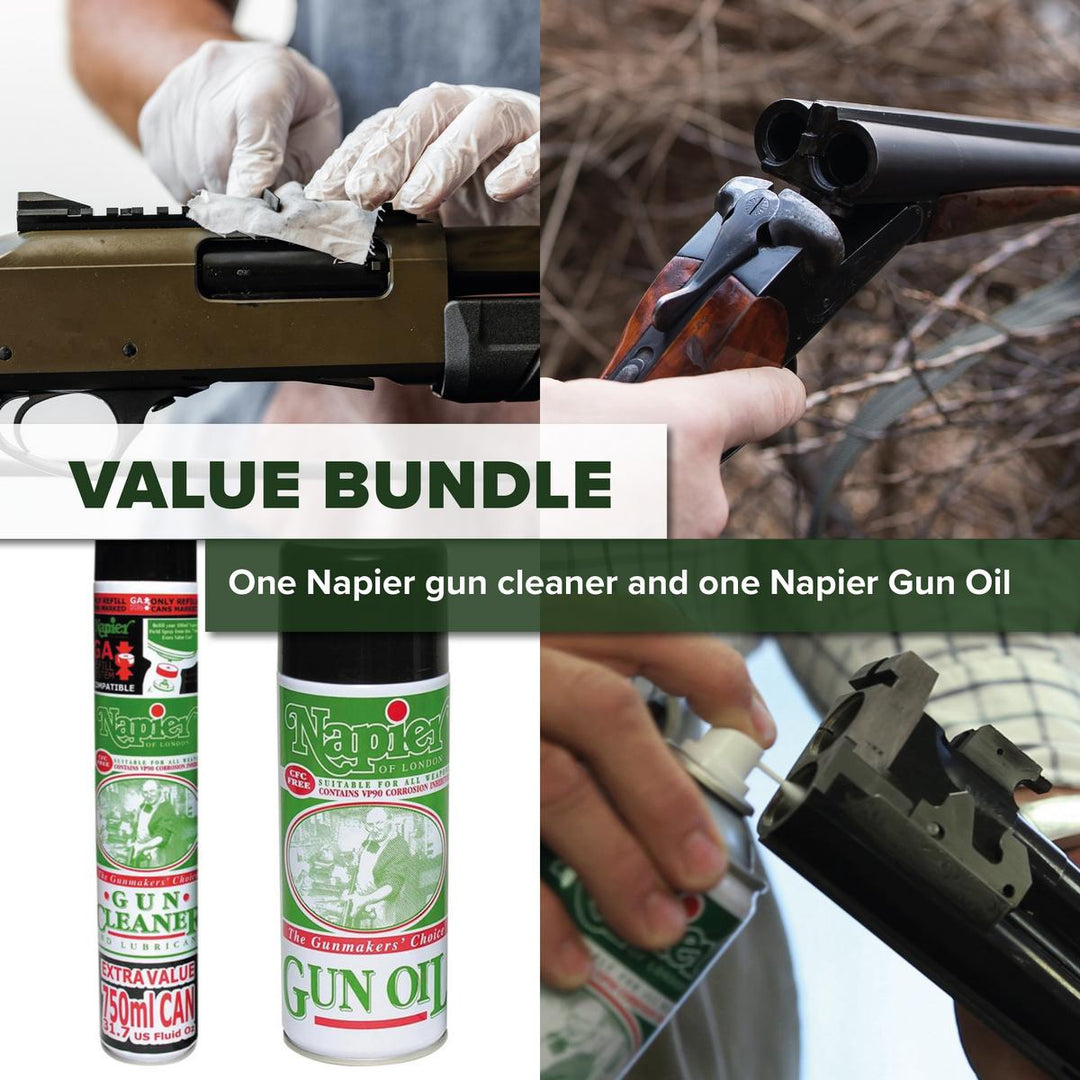 BushWear Napier Gun Cleaner 750ml Spray and Napier Gun Oil 300ml Aerosol Bundle