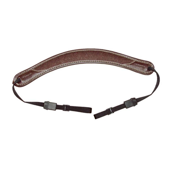 Niggeloh Classic binocular strap in loden brown, alternative view showing the padded neck section and adjusters
