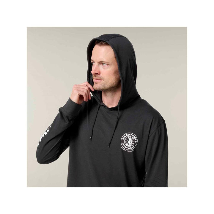 Hard Yakka Hooded Long Sleeve Tee Charcoal