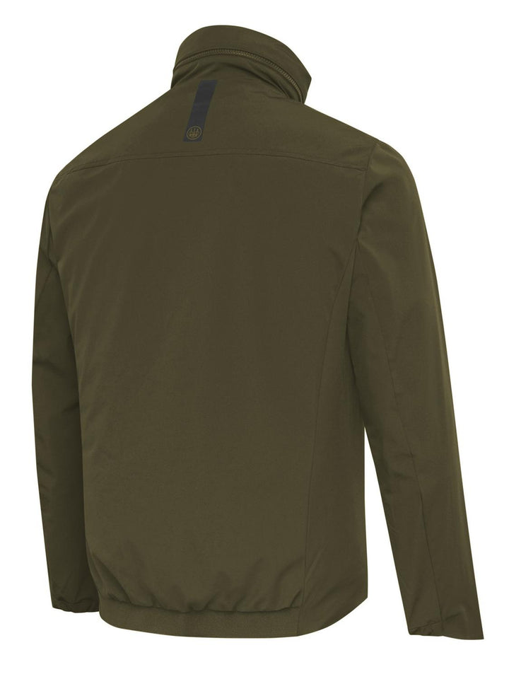 Beretta Pursuit 2 in 1 Jacket in olive green, rear three-quarter view with elasticated hem and back logo strip