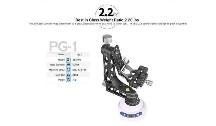 Leofoto PG-1 Lightweight Gimbal Head for Telephoto Lenses