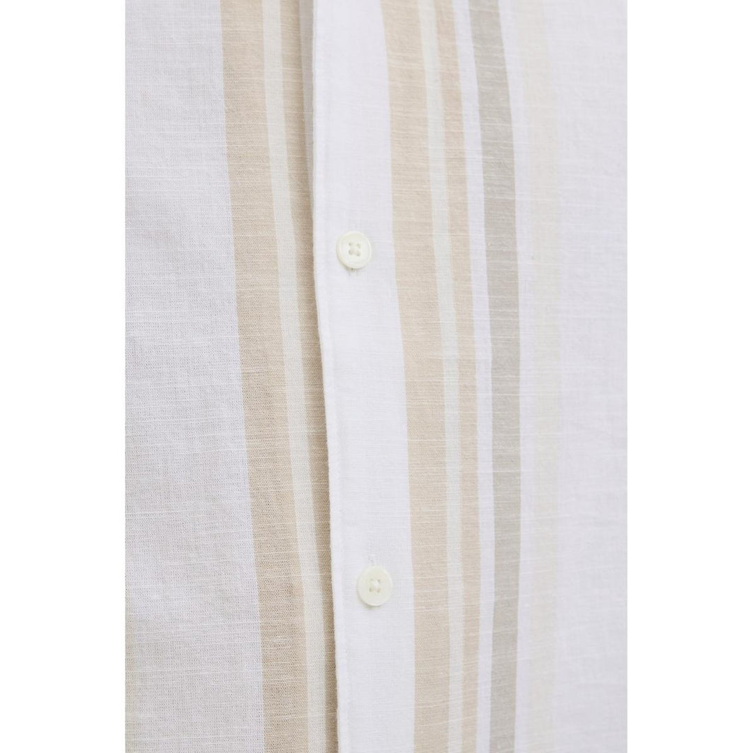 Jack & Jones Jack & Jones Premium revere collar linen shirt in White with Green stripe Travertine