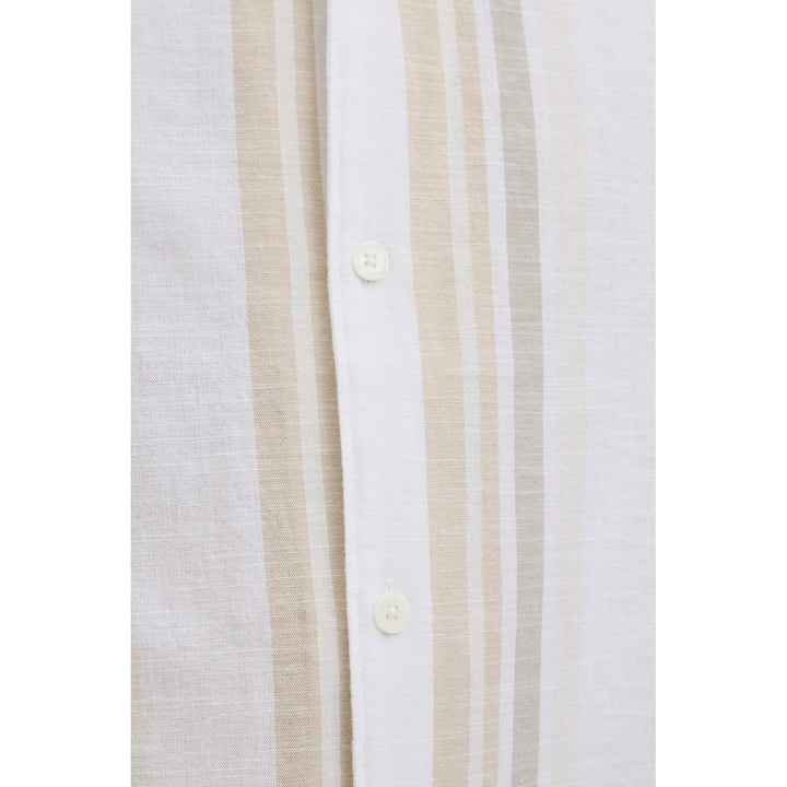 Jack & Jones Jack & Jones Premium revere collar linen shirt in White with Green stripe Travertine