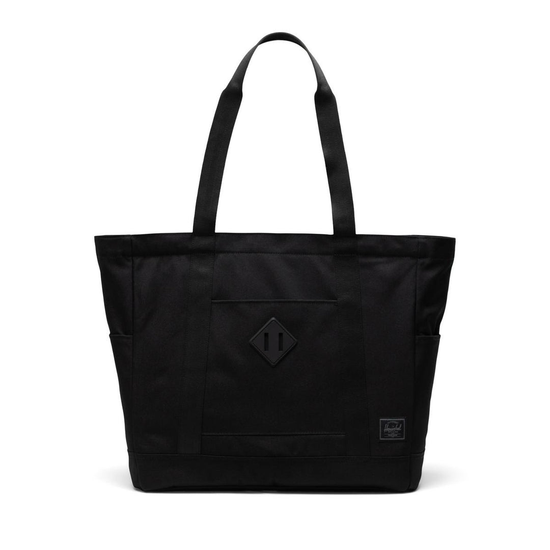 Herschel Bags Heritage Tote Black Tonal - stripe EcoSystem Liner made from 100% recycled post-consumer water bottles, Signature diamond detail
