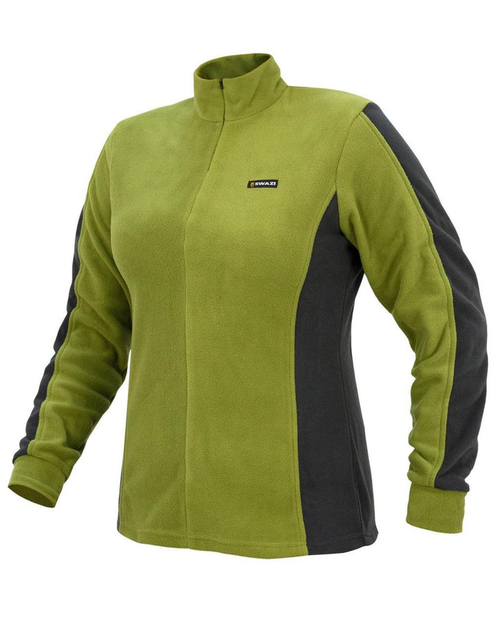 Swazi Twin Peaks Top - Waxeye Green Contrasting panels to suit a womens shape, High collar