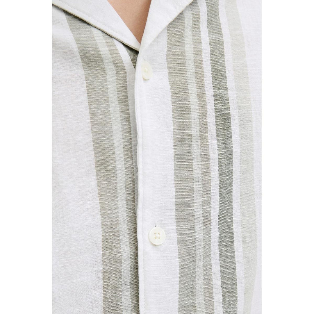 Jack & Jones Jack & Jones Premium revere collar linen shirt in White with Green stripe Vetiver