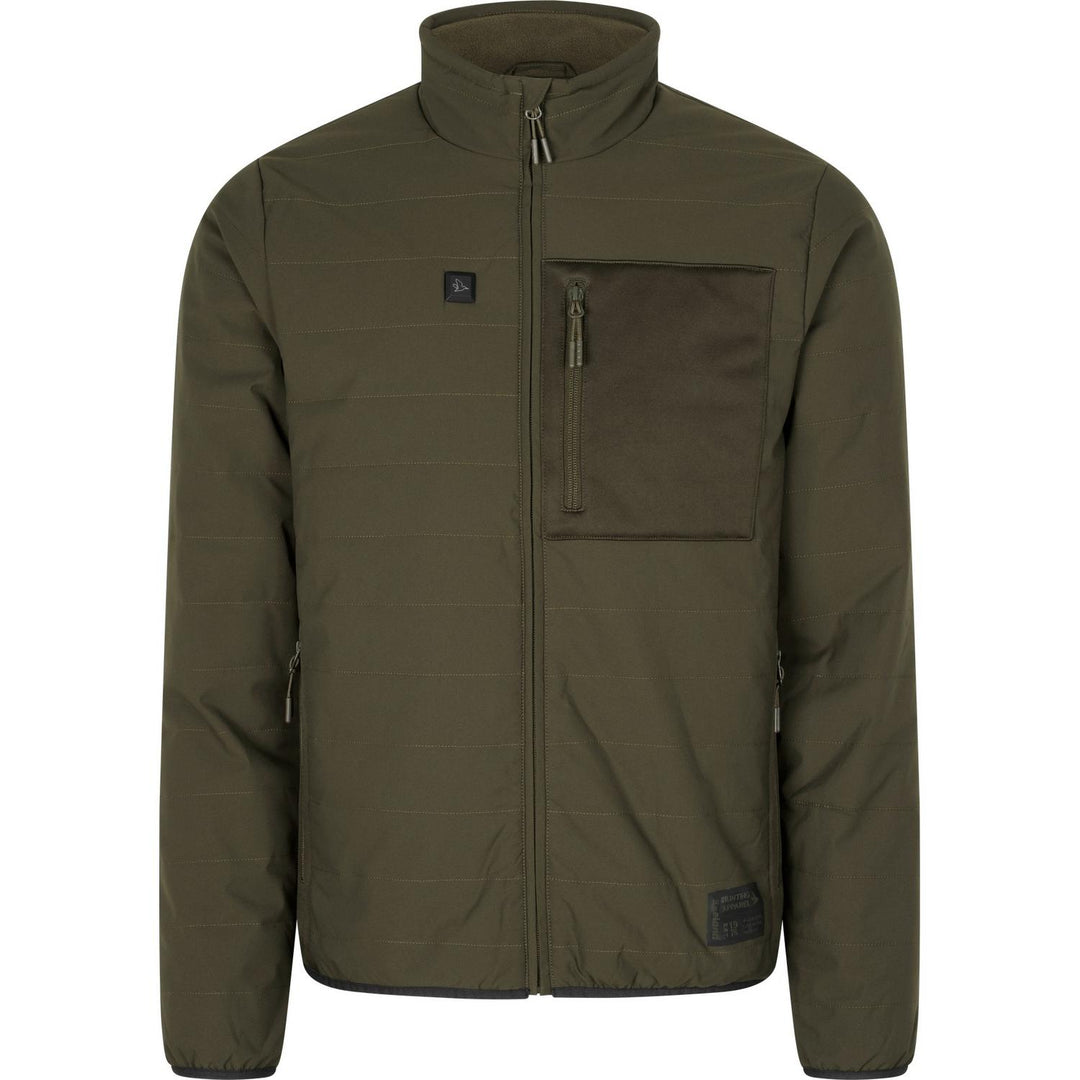 Seeland Celsius Heat jacket in dark olive shown front-on with no model, full-length zip, stand collar and a zipped chest patch pocket.