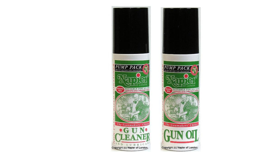 <p>BushWear Napier Gun Cleaner &amp; Gun Oil Pump Spray Bundle &ndash; Cleans &amp; Protects All Firearms and Airguns | Non-Degreasing Formula Safe on Wood with Long-Term Corrosion Protection</p>