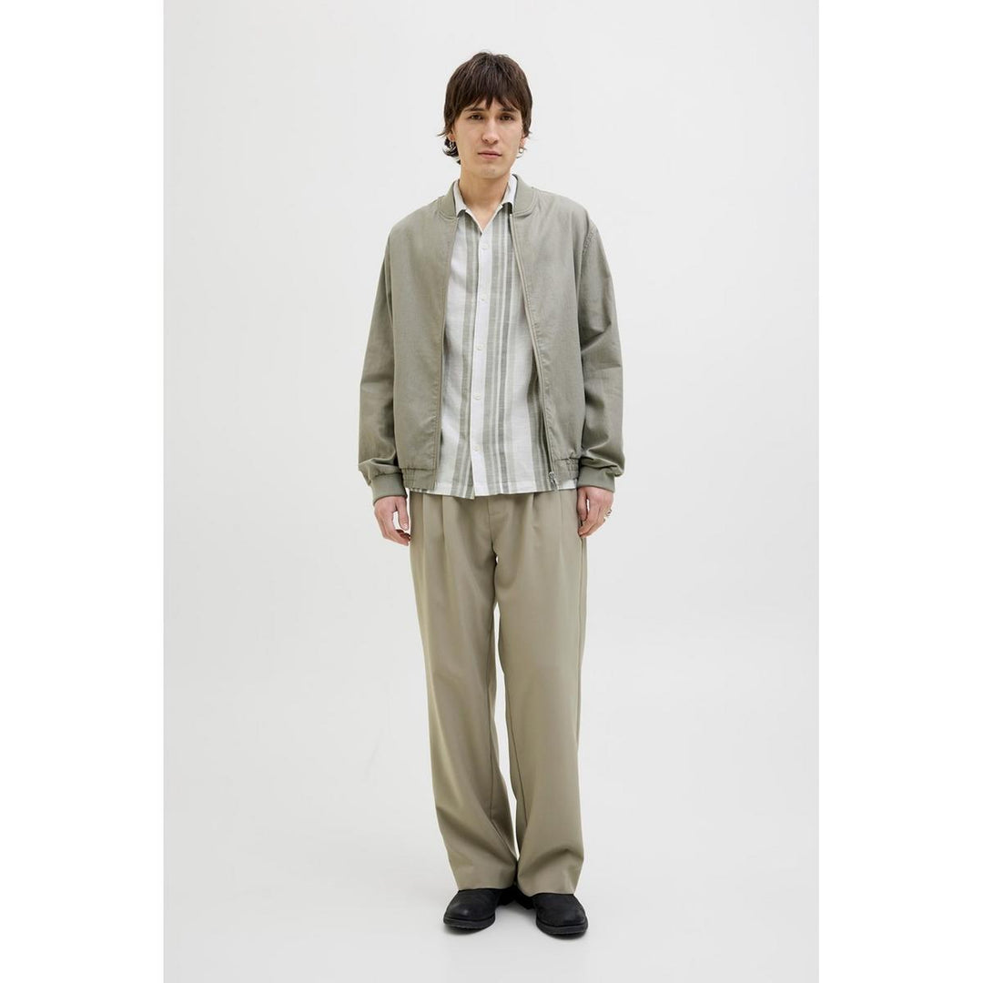 Jack & Jones Jack & Jones Premium revere collar linen shirt in White with Green stripe Vetiver